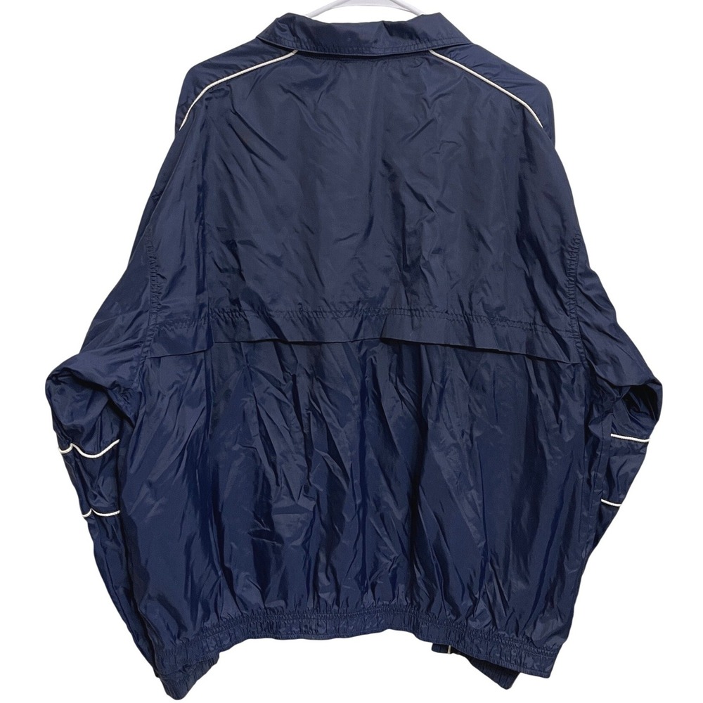 Vintage 90s Nike Windbreaker Track Jacket Navy White Sleeve Spellout Swoosh XL - Picture 2 of 3